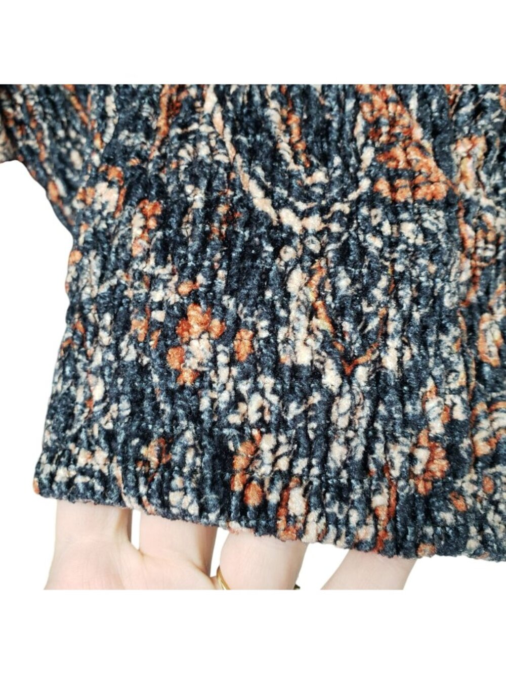 Free People Dare Me Velvet Puff Sleeve Blouse Milkmaid Paisley Blue Orange Boho - Picture 11 of 14